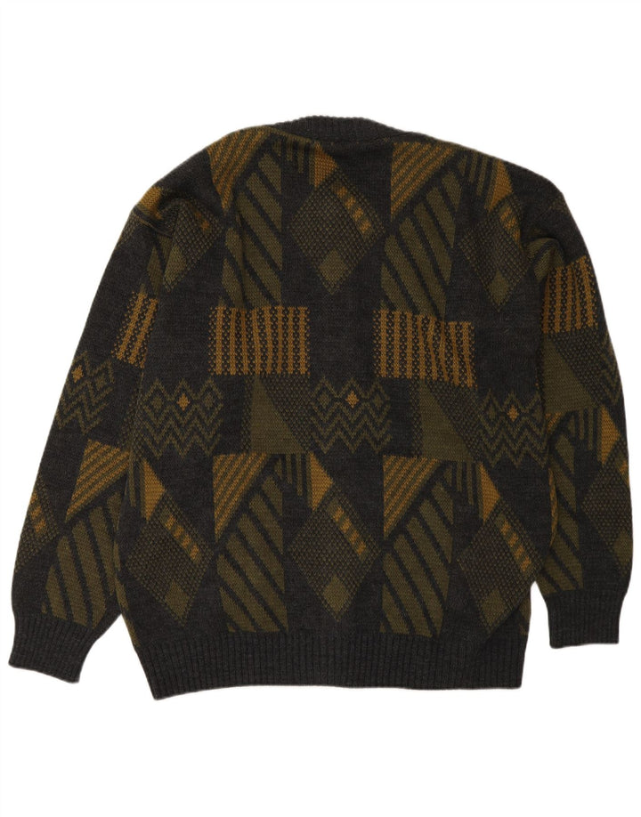 Vintage męski sweter rozpinany, duży, szary, geometryczny poliakryl