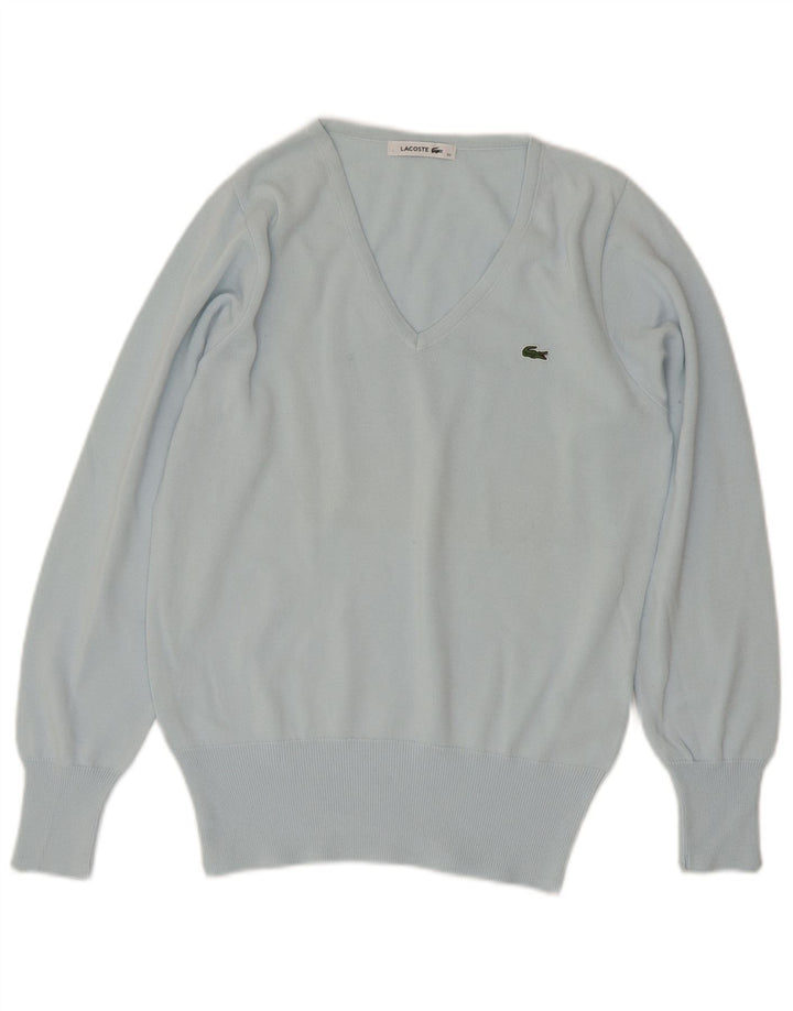 Lacoste Damski sweter z dekoltem w kształcie litery V, rozmiar 42, duży, niebieski, bawełniany