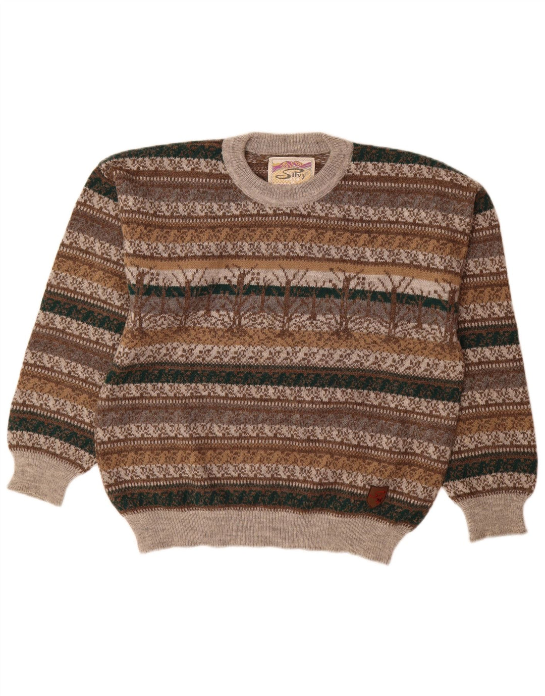 Sweter męski Silvy z okrągłym dekoltem IT 48 Średni szary Wełna Fair Isle Alpaca