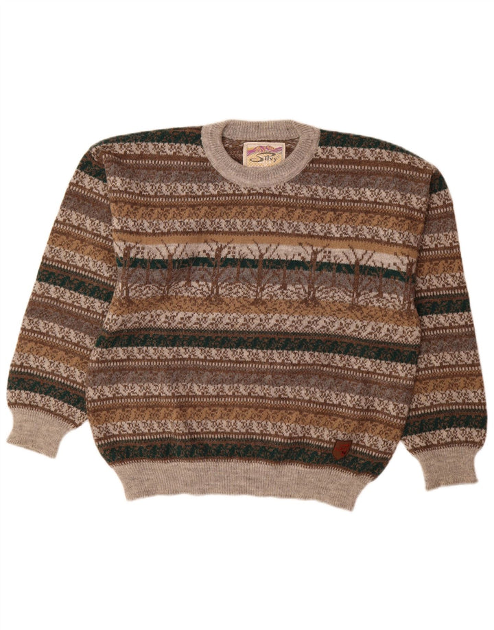 Sweter męski Silvy z okrągłym dekoltem IT 48 Średni szary Wełna Fair Isle Alpaca