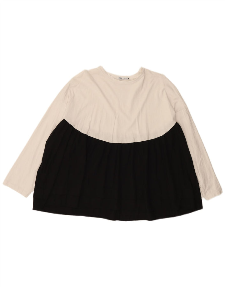 Damski top oversize z długim rękawem Zara UK 14, średni biały, blok kolorów