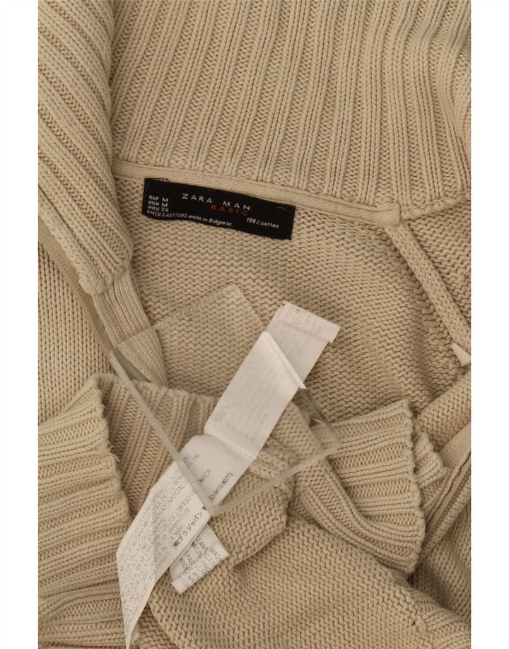 Męski sweter rozpinany ZARA w kolorze średniego beżu, bawełniany