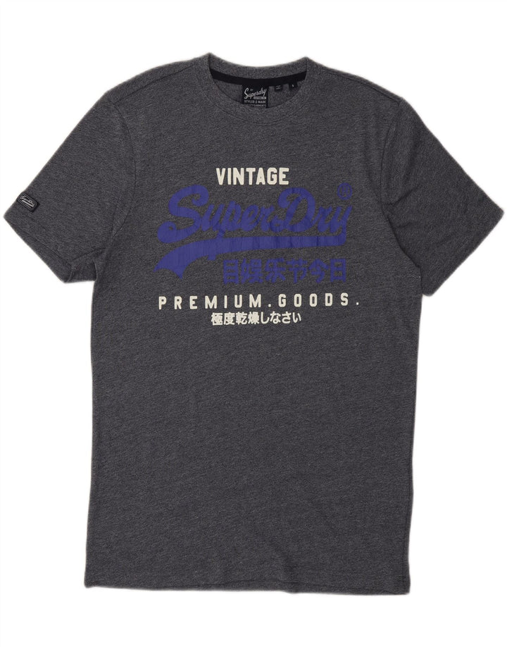 SUPERDRY Mens Graphic T-Shirt Top Small Navy Blue Cotton