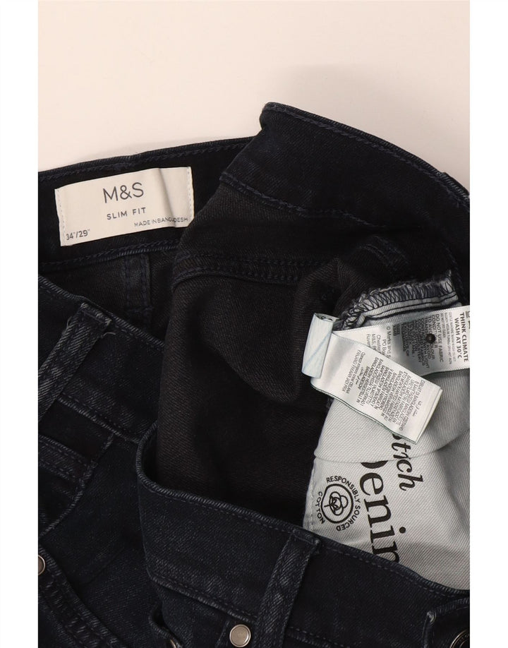 Marks & Spencer Męskie jeansy slim W34 L29 Granatowe, bawełniane