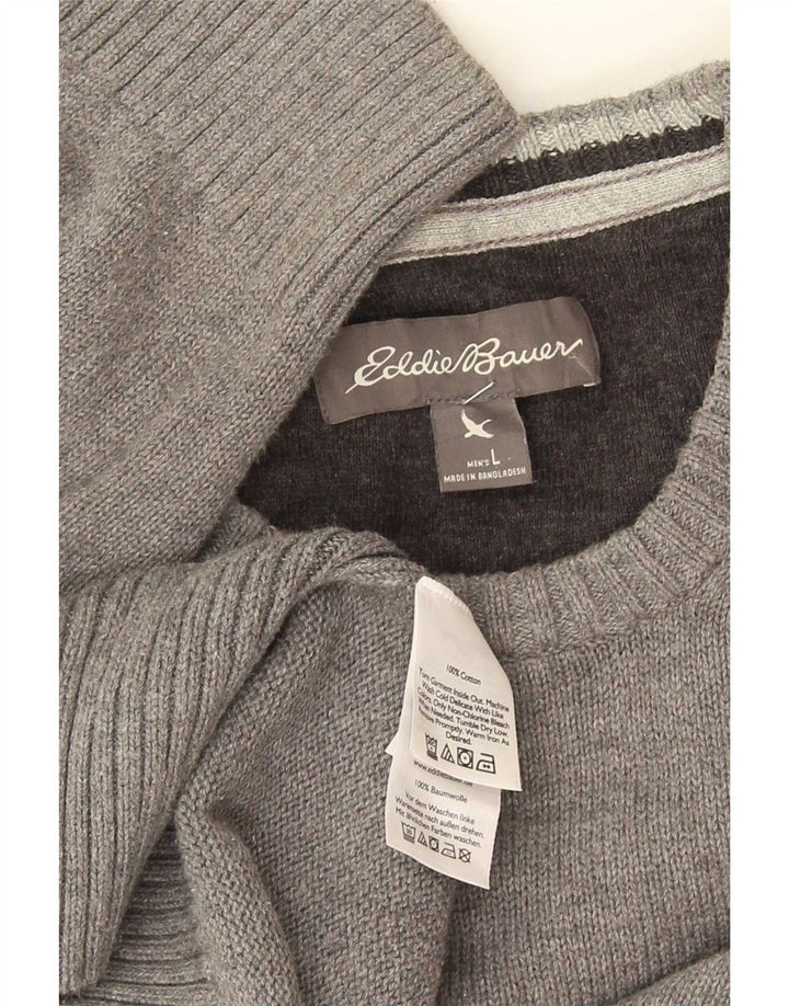 Męski sweter z okrągłym dekoltem Eddie Bauer, duży, szary, bawełniany