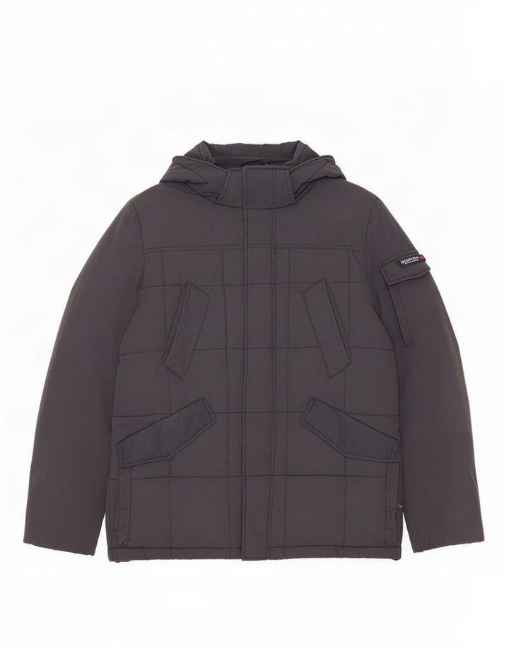 Męska ocieplana kurtka z kapturem Woolrich UK 40, duża, granatowa, nylonowa