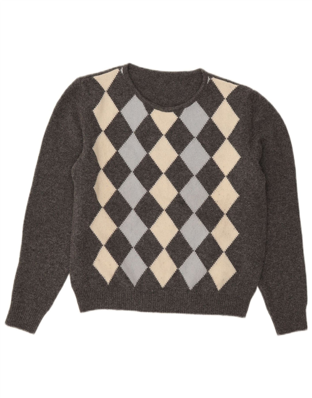Damski sweter z okrągłym dekoltem VINTAGE UK 14 Średni szary Argyle/Diament