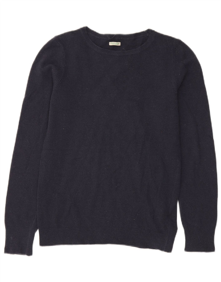 BENETTON Męski sweter z dekoltem w łódkę, mały, granatowy, z dziewiczej wełny