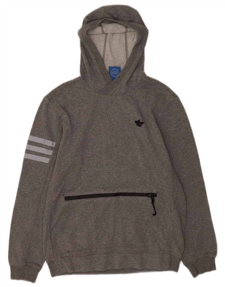 Męska bluza z kapturem Adidas, średnia, szara, bawełniana nakrapiana