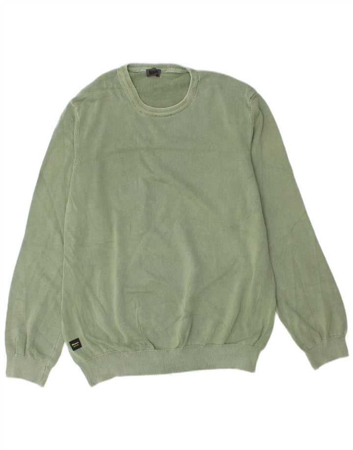 Męski sweter z okrągłym dekoltem Blauer XL, zielona bawełna