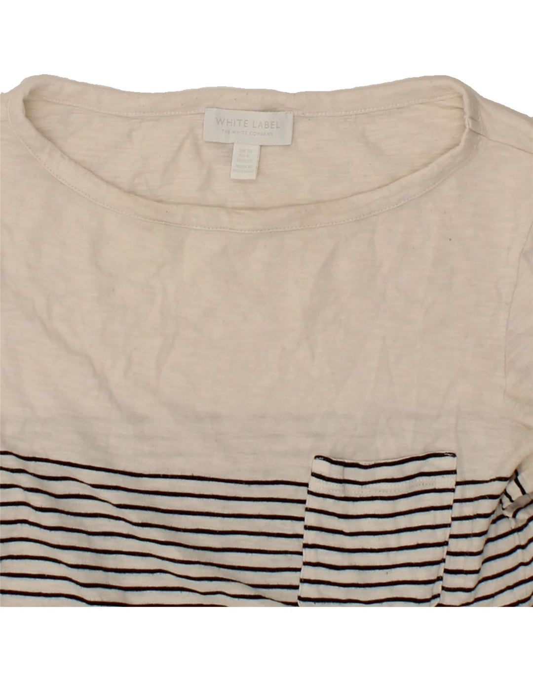 WHITE LABEL Womens Top 3/4 Sleeve UK 10 Small White Striped Cotton Vintage White Label and Second-Hand White Label from Messina Hembry 