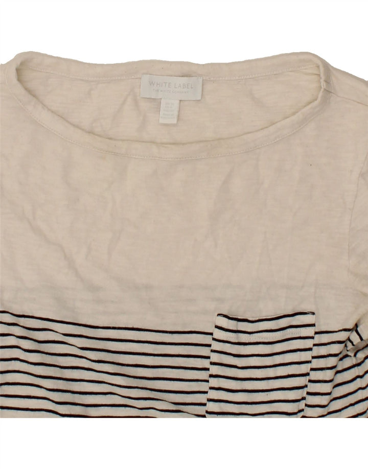 WHITE LABEL Womens Top 3/4 Sleeve UK 10 Small White Striped Cotton Vintage White Label and Second-Hand White Label from Messina Hembry 