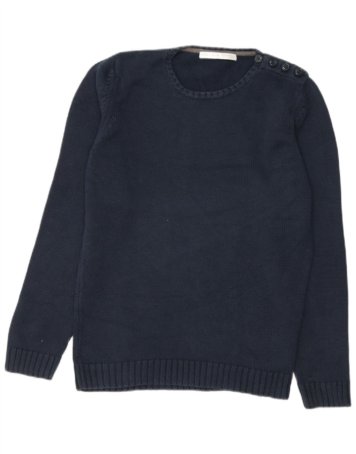 Męski sweter ZARA z okrągłym dekoltem, średni granatowy, bawełniany