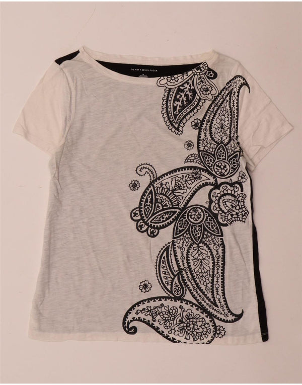 Tommy Hilfiger Womens T-Shirt Top UK 12 Medium White Paisley Cotton