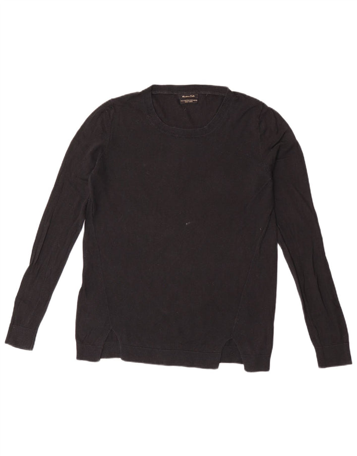 Sweter damski Massimo Dutti z okrągłym dekoltem, UK 14, średni czarny, bawełniany