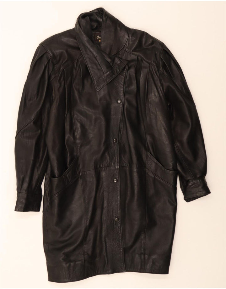 VINTAGE Womens Leather Coat UK 14 Medium Black Leather Vintage Vintage and Second-Hand Vintage from Messina Hembry 