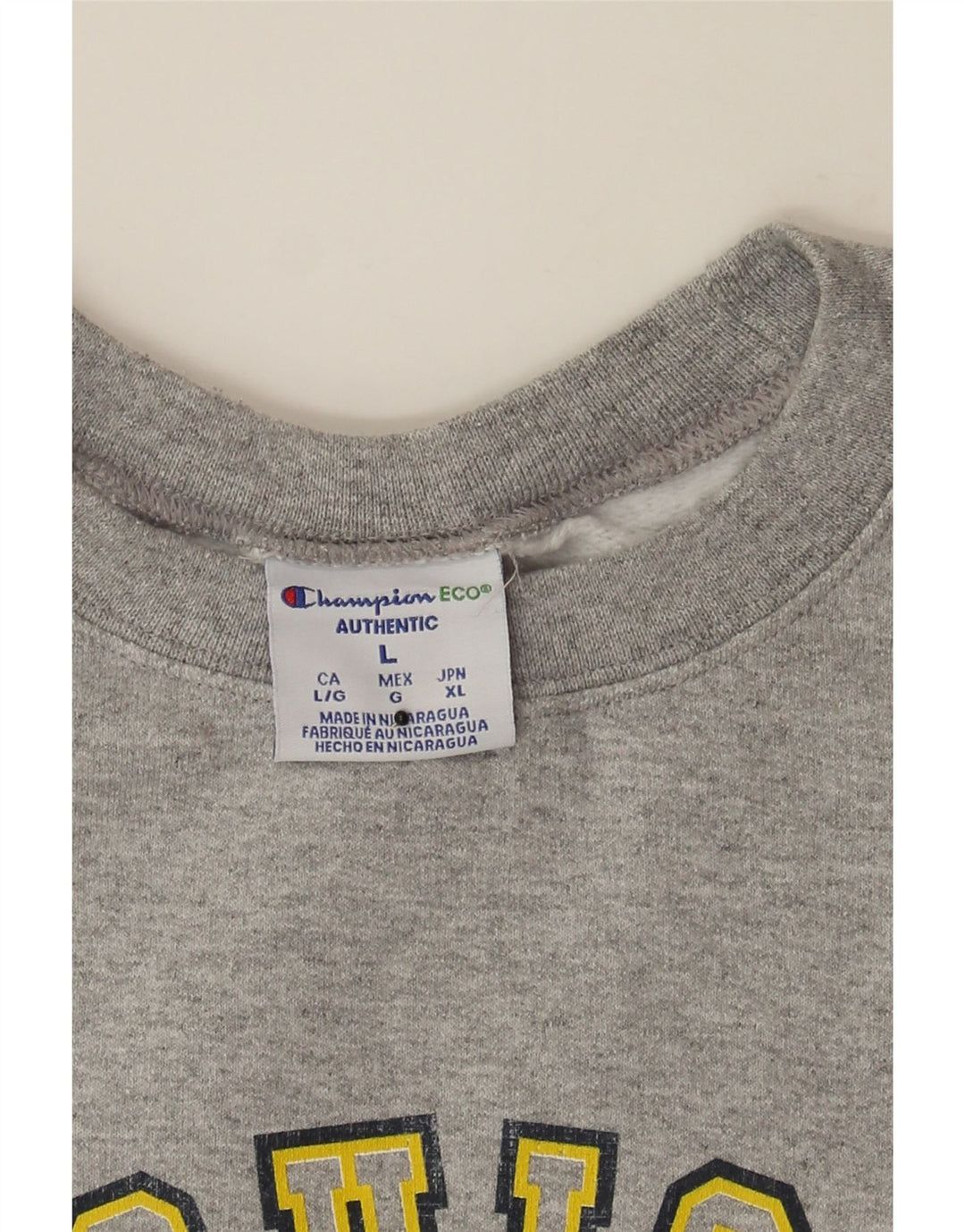 CHAMPION Womens Graphic Sweatshirt Jumper UK 16 Large Grey Vintage Champion and Second-Hand Champion from Messina Hembry 