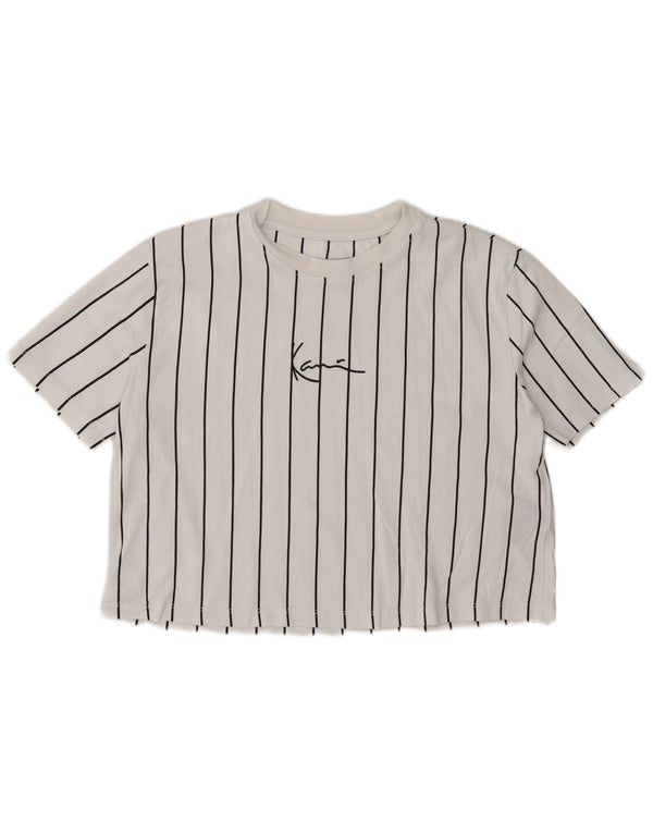 Damska koszulka Karl Kani Crop Oversize z grafiką Top UK 6 XS w białe paski