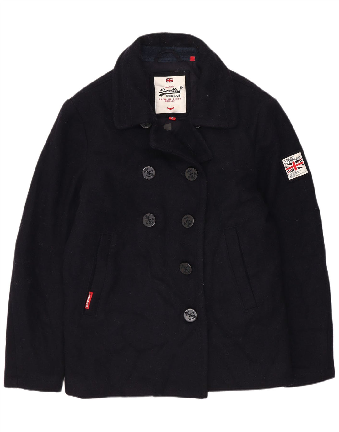 Damski płaszcz grochowy Superdry UK 18 XL, granatowo-wełniany