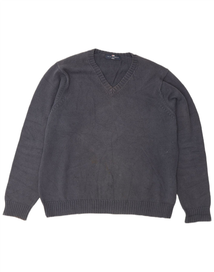 Męski sweter Marks & Spencer Blue Harbor z dekoltem w kształcie litery V, średni granatowy