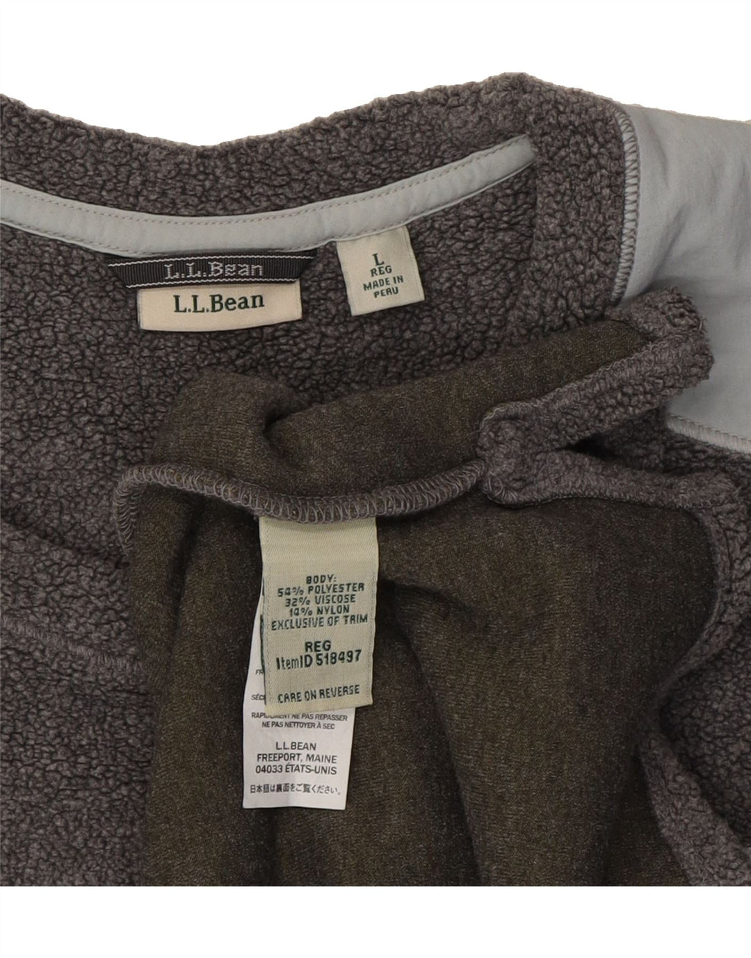 L.L.BEAN Womens Fleece Jumper UK 16 Large Grey Colourblock Polyester Vintage L.L.Bean and Second-Hand L.L.Bean from Messina Hembry 