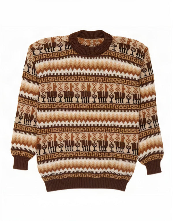 Vintage męski sweter z okrągłym dekoltem, średnio brązowy Fair Isle