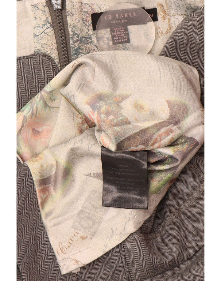 TED BAKER Damska sukienka płaszczowa bez rękawów, rozmiar 2, mała, szara jodełka