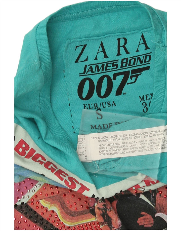 Męski T-shirt z grafiką Zara, mały, niebieski, bawełniany