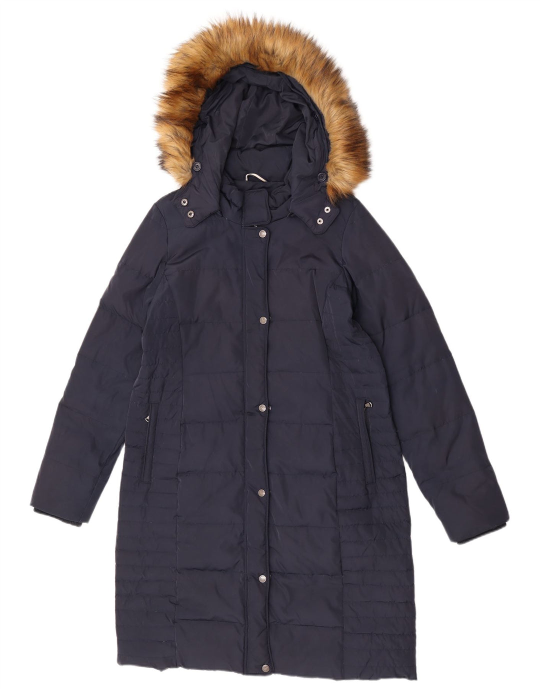 Crew Clothing Damski ocieplany płaszcz z kapturem UK 12, średni granatowy poliester