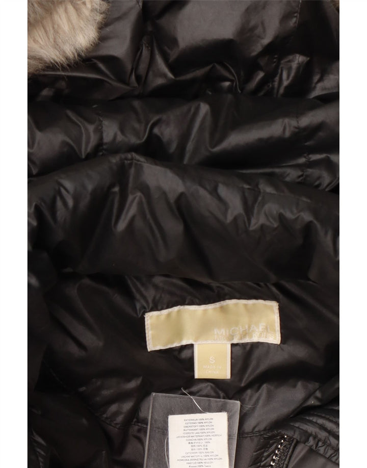 Damski ocieplany płaszcz z kapturem Michael Kors UK 10, mały, szary nylon