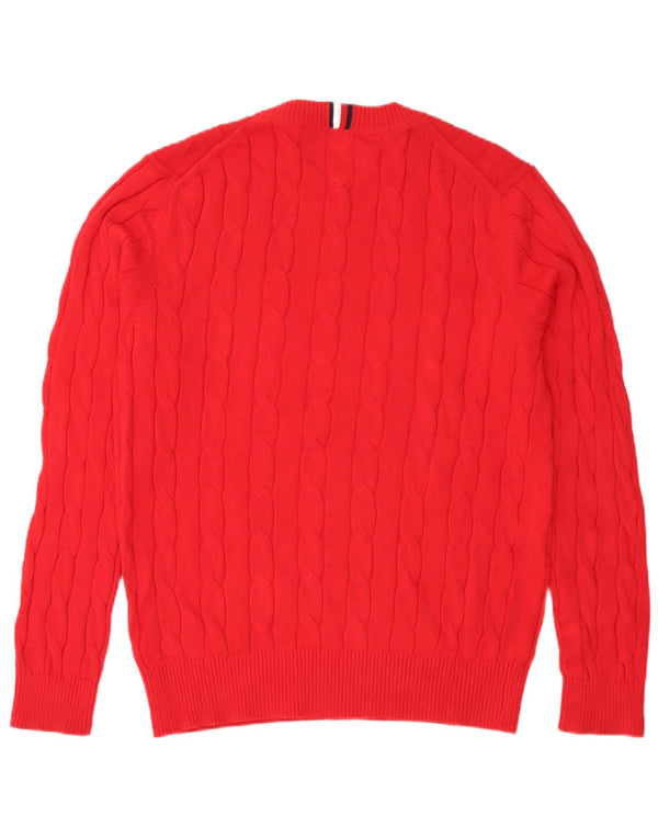 Męski sweter z wycięciem pod szyją Tommy Hilfiger, średnioczerwony, bawełniany