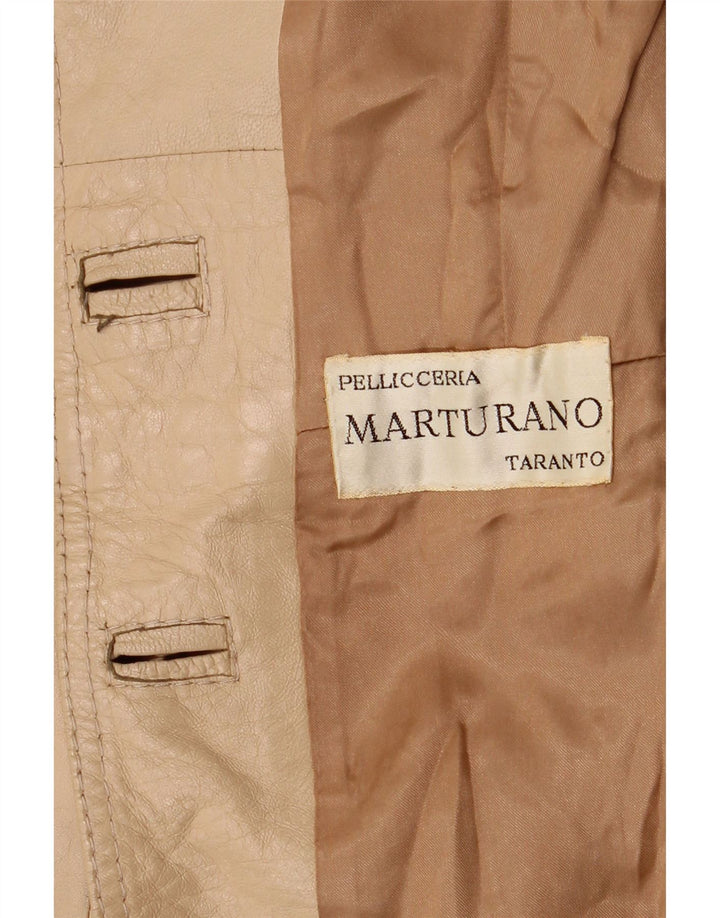 VINTAGE Womens Leather Coat UK 12 Medium Beige Leather Vintage Vintage and Second-Hand Vintage from Messina Hembry 