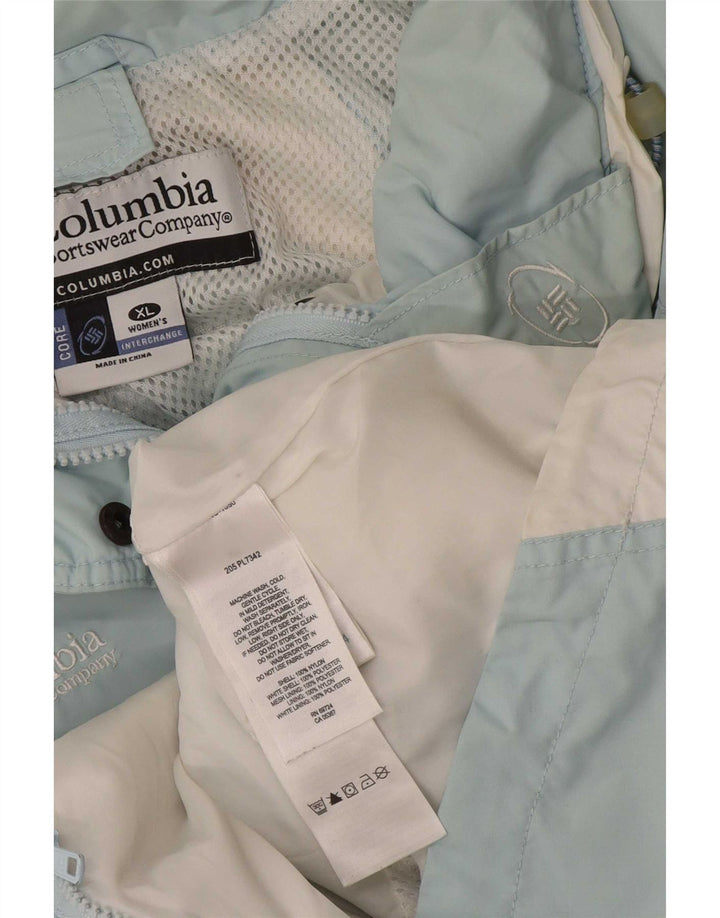 Damska kurtka przeciwdeszczowa Columbia UK 18 XL, niebieski nylon z blokami kolorów
