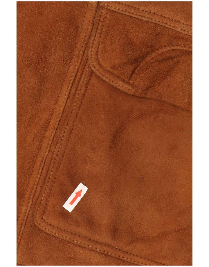 Vintage męska luźna kurtka shearling IT 46 mała brązowa skóra