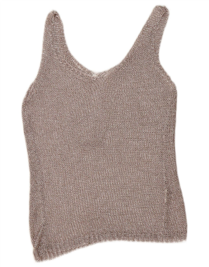 Vintage damska kamizelka szydełkowa Top UK 12 Medium Silver