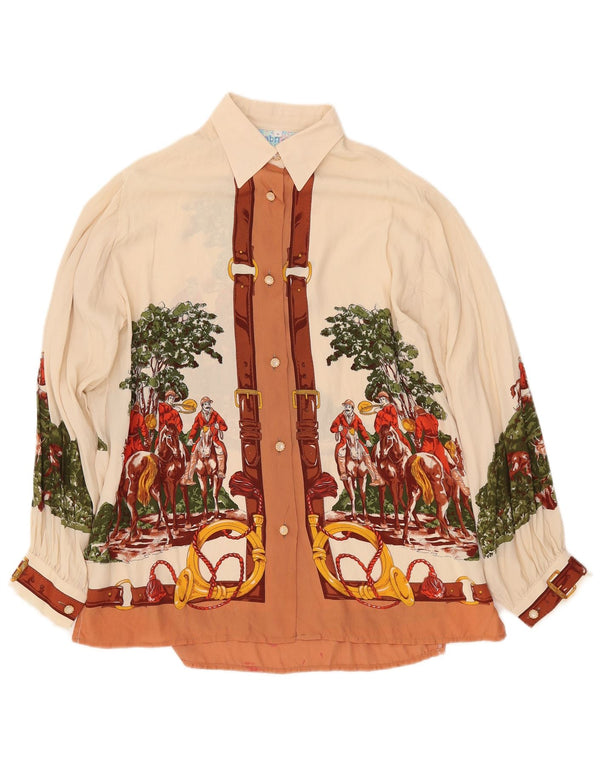 GABRI ELLE LA CAMICIA Damska bluzka koszulowa z grafiką UK 16, duża w kolorze złamanej bieli