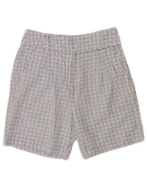 Damskie spodenki chino z wysokim stanem Benetton UK 6 Small W26, niebieska bawełniana kratka