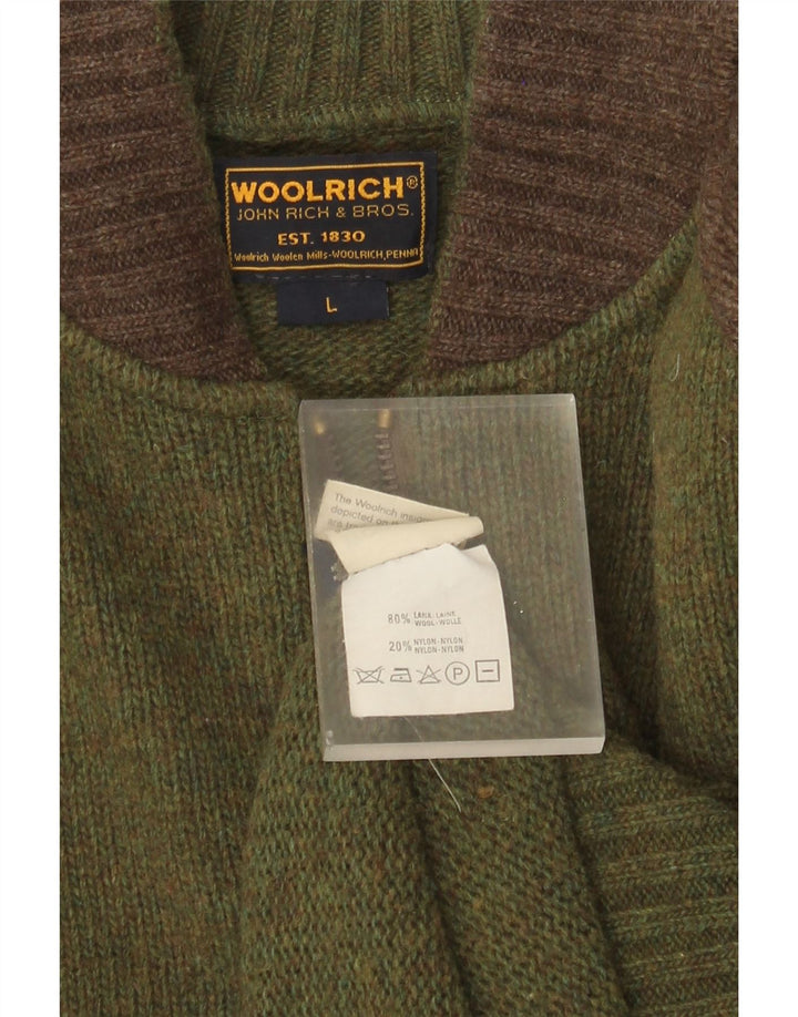 Woolrich Męski sweter z grafiką, duży, zielony, wełniany blok kolorów