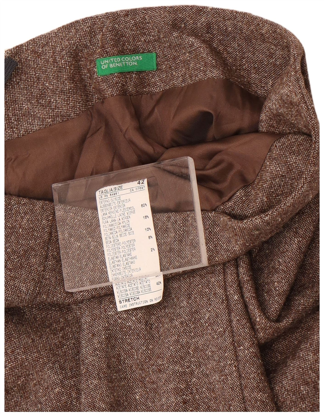 Spódnica damska Benetton Mini Straight IT 42 Medium W28 Brązowa wełniana nakrapiana