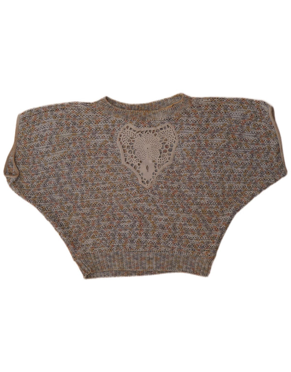 Sweter damski w stylu vintage z graficznym dekoltem w łódkę UK 14, duży, wielokolorowy