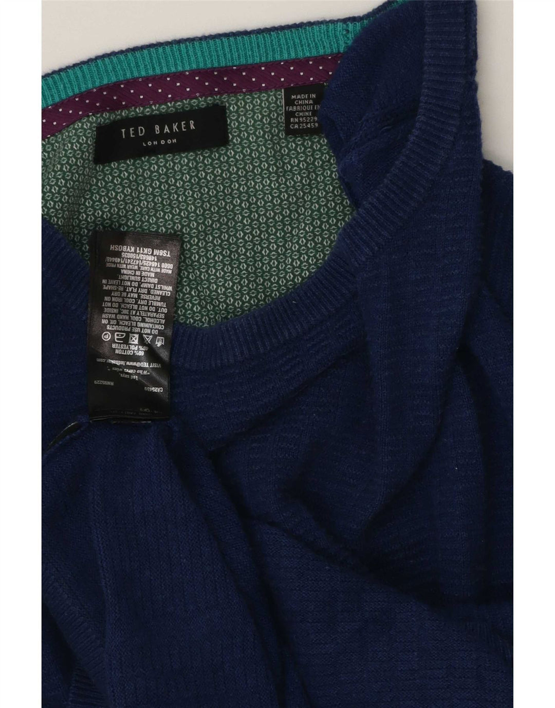 Ted Baker Męski sweter z dekoltem w łódkę, duży, niebieski, bawełniany
