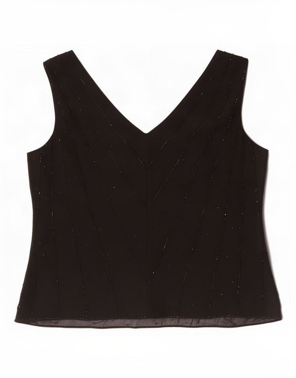 Marks & Spencer Womens Sleeveless Blouse Top UK 20 2XL Black Silk