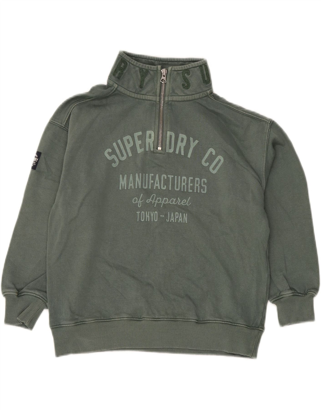 SUPERDRY Chłopięcy sweter z grafiką i zamkiem błyskawicznym, 7-8 lat, zielony, bawełniany
