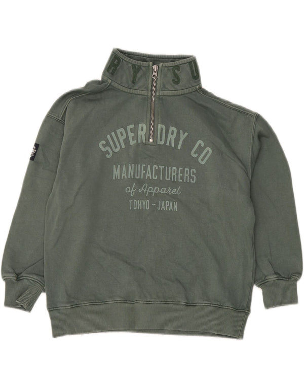 SUPERDRY Chłopięcy sweter z grafiką i zamkiem błyskawicznym, 7-8 lat, zielony, bawełniany