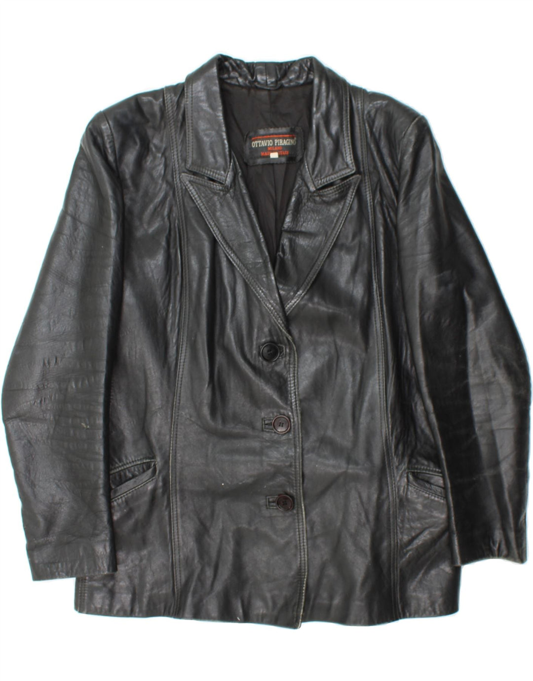 OTTAVIO PIRAGINO Womens Leather Jacket UK 14 Large Black Vintage Ottavio Piragino and Second-Hand Ottavio Piragino from Messina Hembry 