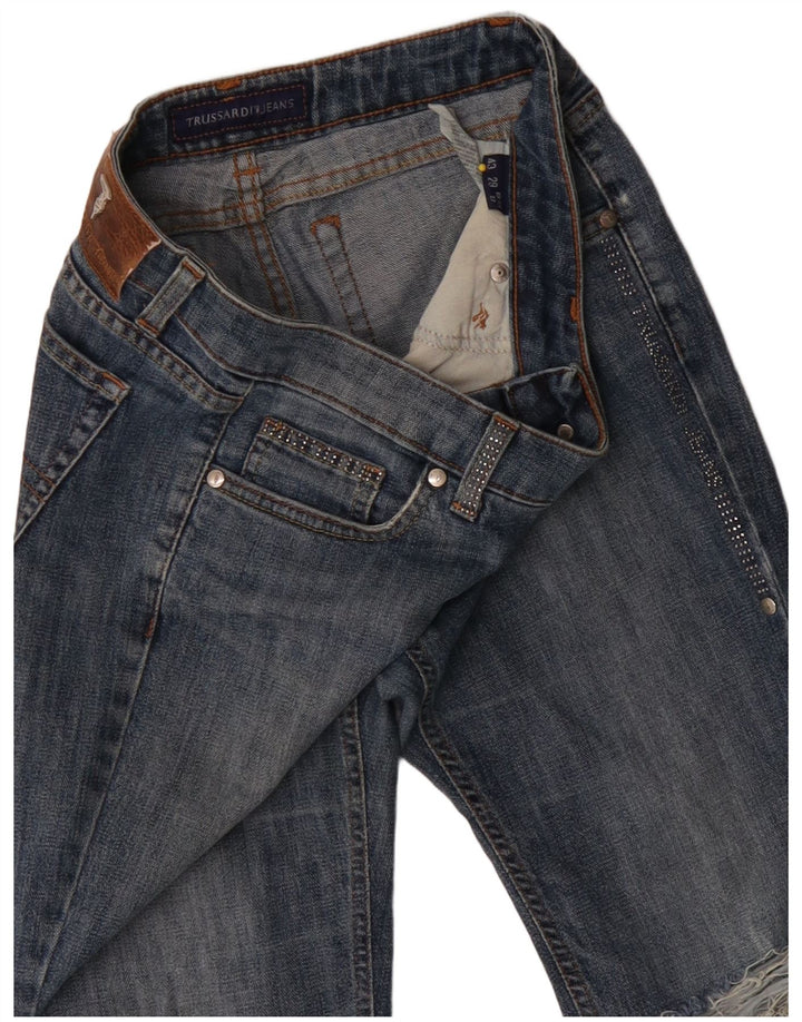 Damskie jeansy typu slim w trudnej sytuacji TRUSSARDI W27 L33, niebieskie, bawełniane