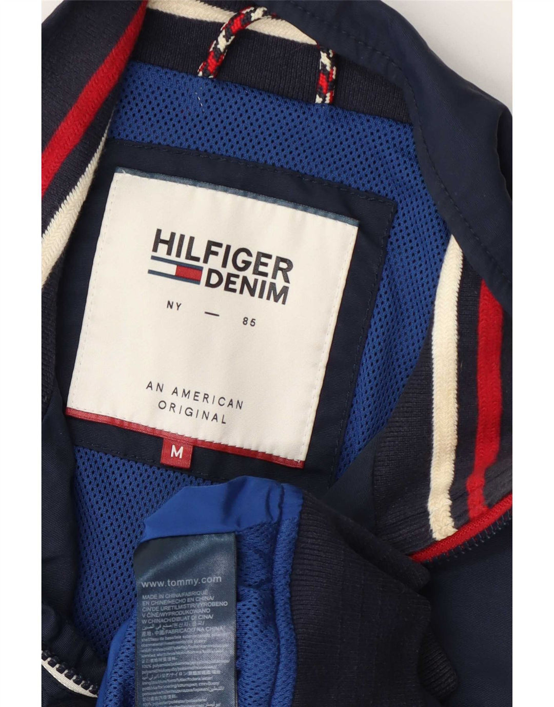 Męska kurtka bomberka Tommy Hilfiger UK 38 Średni granatowy poliamid w paski