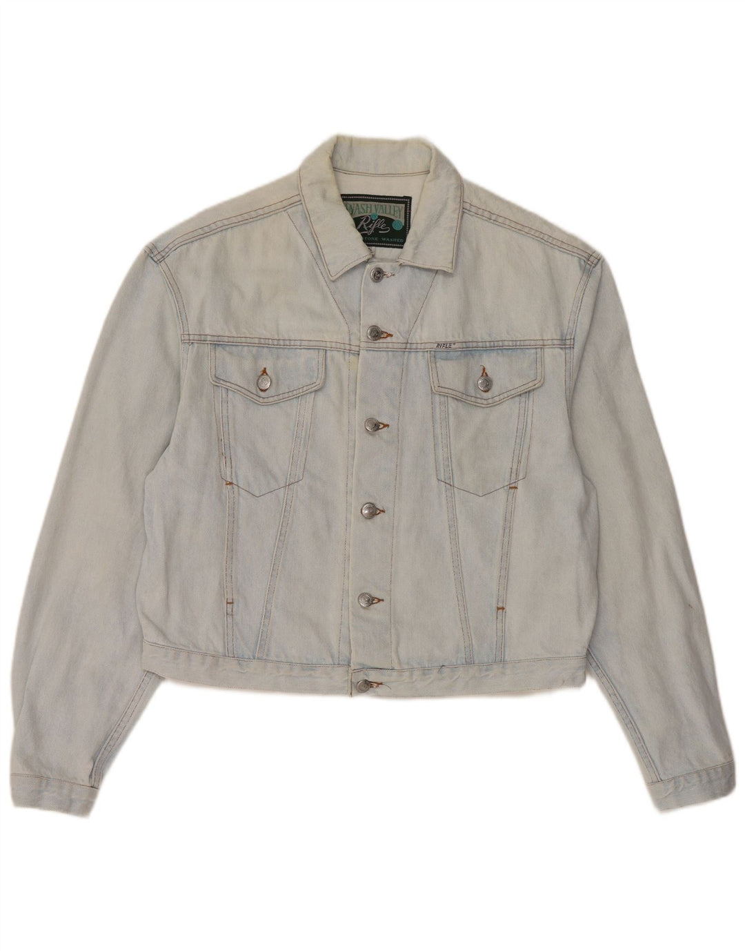 Damska kurtka jeansowa RIFLE Crop Oversize UK 10 Small, niebieska, bawełniana