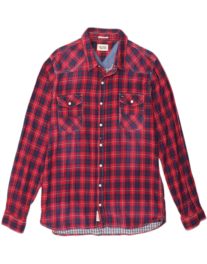 TOMMY HILFIGER Mens Shirt Medium Red Check Cotton Vintage Tommy Hilfiger and Second-Hand Tommy Hilfiger from Messina Hembry 