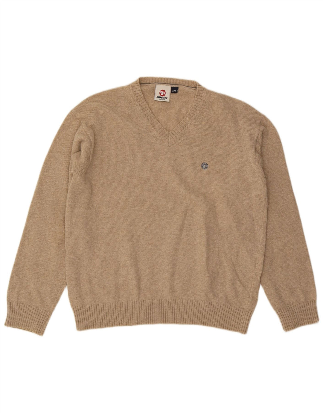 Męski sweter z dekoltem w kształcie litery V, Murphy & Nye, 2XL, beżowa wełna